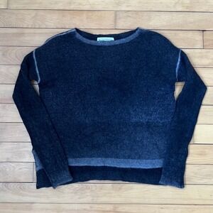 White + Warren Small Charcoal Gray Cashmere Blend Crew Neck Sweater Side Slits